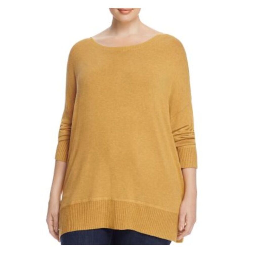 EILEEN FISHER Womens Yellow Drop Shoulder Long Sleeve Tunic Sweater Plus 2X
